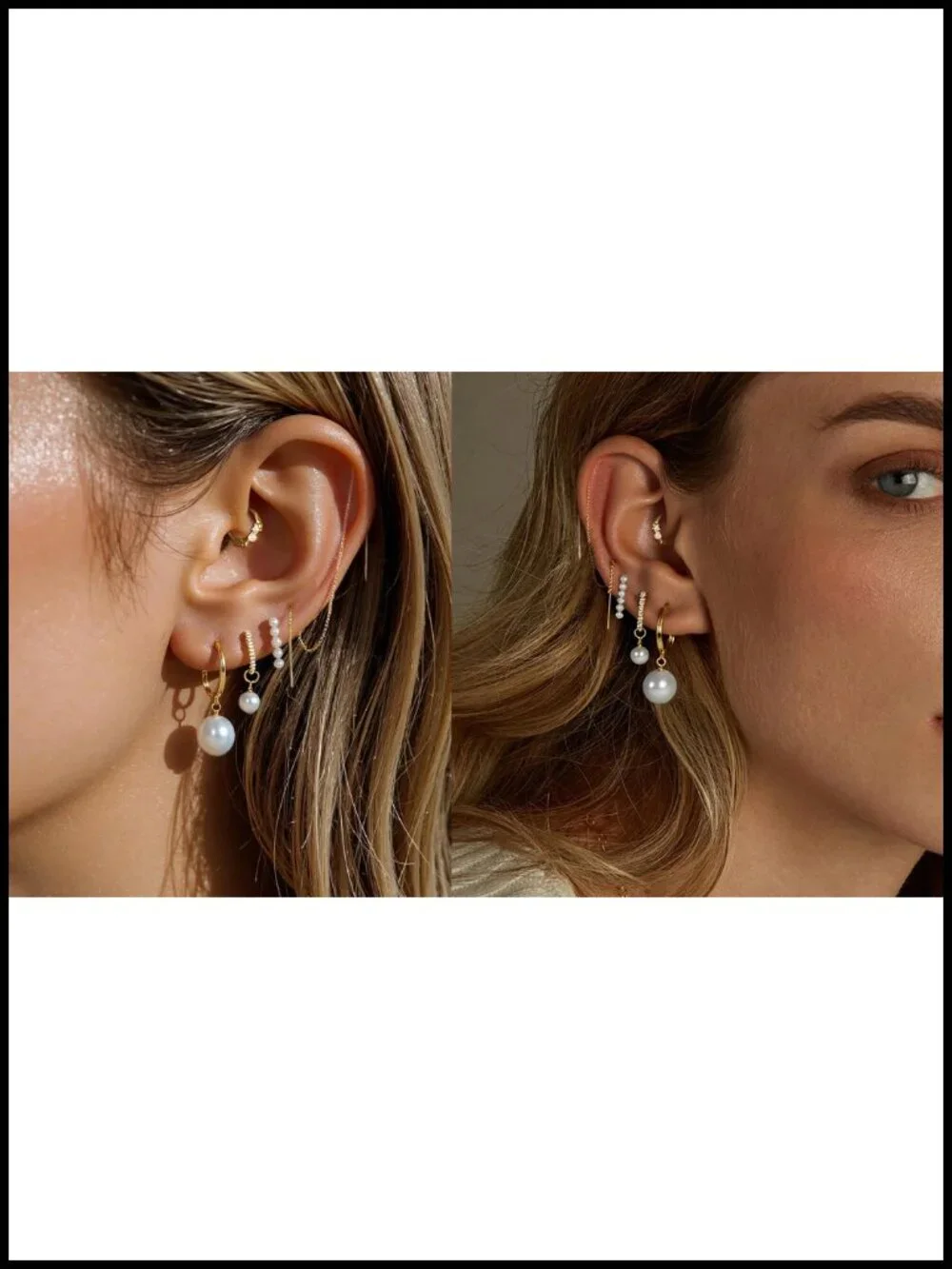 5 Pairs Pearl Huggie Earrings Stack Set Gold Dangle Hoop Earrings for Women